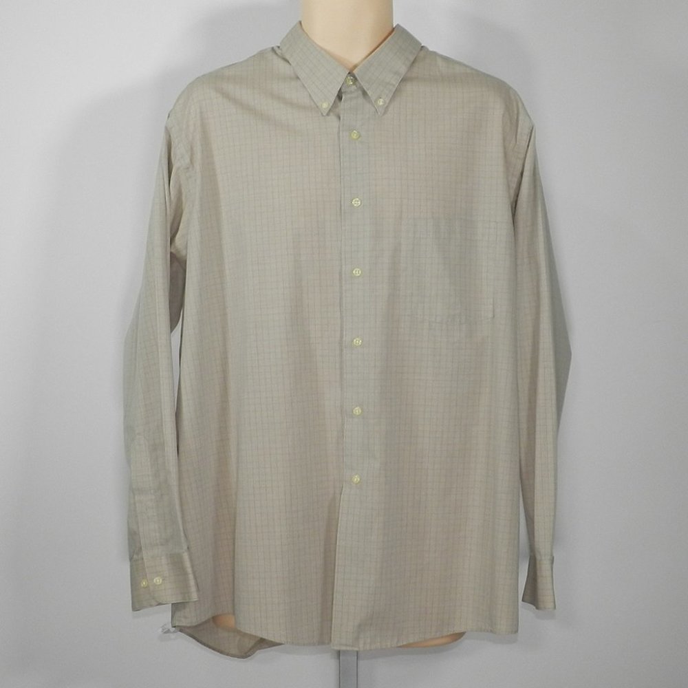 Tan XL ButtonDown Casual Shirt w/Blue Square Grids